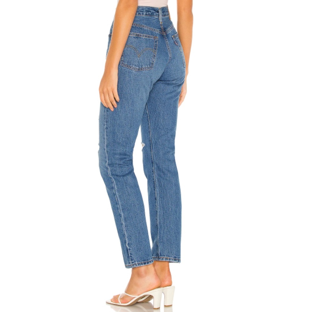 High-Rise Distressed Straight Leg Jeans - Blue - Picture 3 of 14